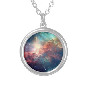 Nebula en sterrenstelsels in de ruimte zilver vergulden ketting