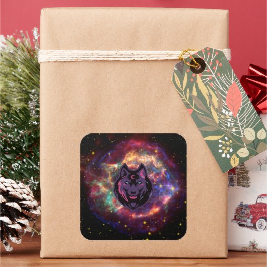 Nebula Guardian – Celestial Wolf Visie Vierkante Sticker (Feestdagen)