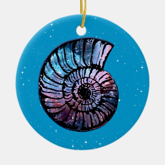 Nebula met sterren in een Nautilus Shell Keramisch Ornament (Voorkant)