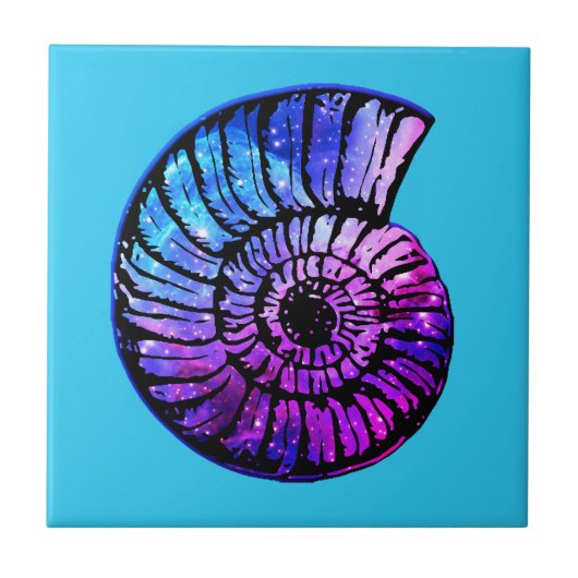 Nebula met sterren in een Nautilus Shell Tegeltje (Voorkant)
