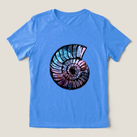 Nebula met sterren in een Nautilus Shell Tri-Blend Shirt (Design voorkant)