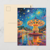Nebula Night Carousel - Van Gogh geïnspireerde kun Briefkaart (Voorkant / Achterkant)
