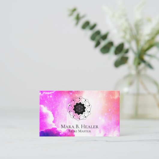 * Nebula Sacred Geometry Universe Pink Paars Visitekaartje (Staand voorkant)