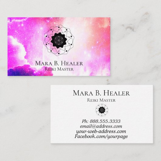 * Nebula Sacred Geometry Universe Pink Paars Visitekaartje (Voorkant / Achterkant)