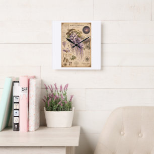 Nebula Wisteria Victoriaans Botanisch Museumprint Vierkante Klok