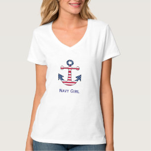 Neck T-Shirt navy girl Vrouwen patriottisch anker
