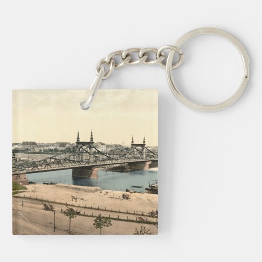 Neckar Bridge, Mannheim, Duitsland Sleutelhanger (Achterkant)