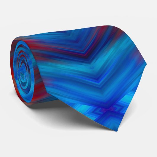 NECKTIE - Blauwe tinten met rood - Mandala Design Stropdas (Opgerold)