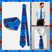NECKTIE - Blauwe tinten met rood - Mandala Design Stropdas
