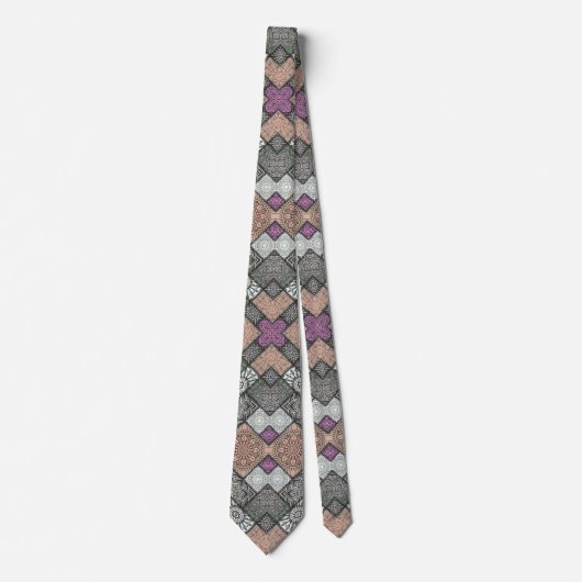 NECKTIE - Grijs-bruin-wit Mandala Design Stropdas (Voorkant)