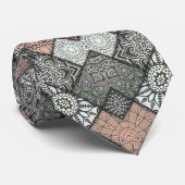 NECKTIE - Grijs-bruin-wit Mandala Design Stropdas (Opgerold)