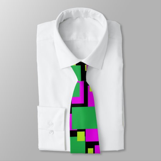 Necktie met Paars groen en zwart vierkant patroon Stropdas (Gebonden)
