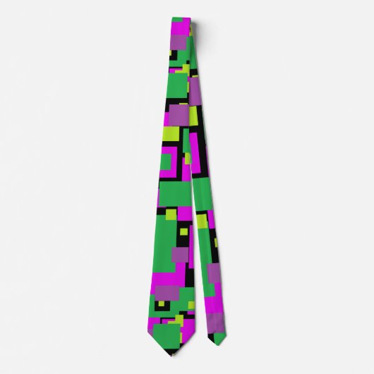 Necktie met Paars groen en zwart vierkant patroon Stropdas (Voorkant)
