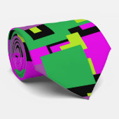 Necktie met Paars groen en zwart vierkant patroon Stropdas (Opgerold)