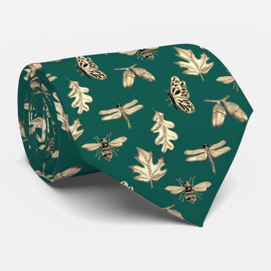 Necktie Natuur Patroon groen en goud Stropdas (Opgerold)
