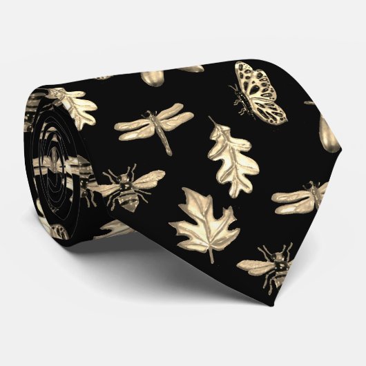 Necktie Natuur Patroon zwart en goud Stropdas (Opgerold)