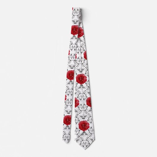 Necktie - Red Roses Black Scrollwork Stropdas (Achterkant)