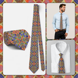 NECKTIE - tinten blauw, groen, geel en roze Stropdas