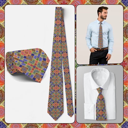 NECKTIE - tinten blauw, groen, geel en roze Stropdas
