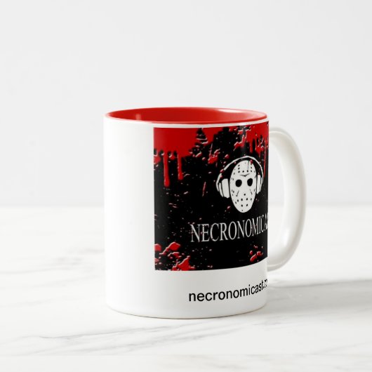 Necromug - wit/rood tweekleurige koffiemok (Voorkant rechts)