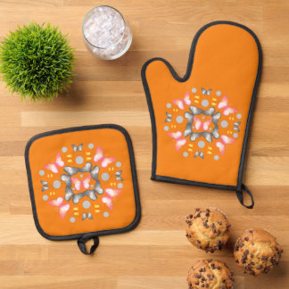 Nectar Oranje Waterverf Vlinder Mandala Ovenwant & Pannenlap Set