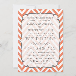 Nectarine Oranje Chevron Stripes Wedding Invite Kaart