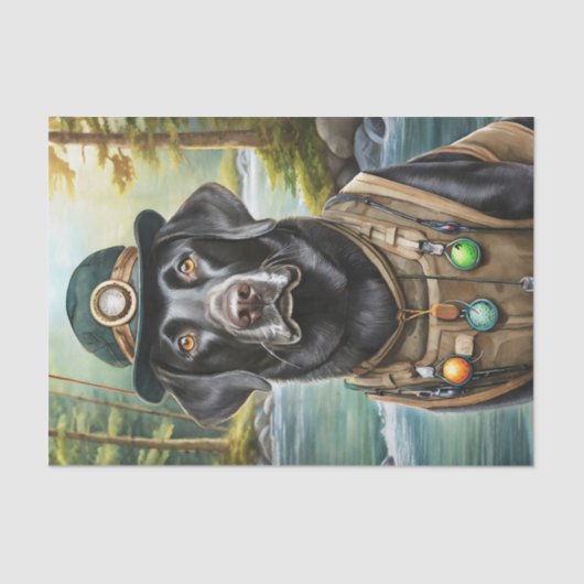 Ned gaat naar het Lake, Black Lab in Vissen Vest Tissuepapier (Voorkant)