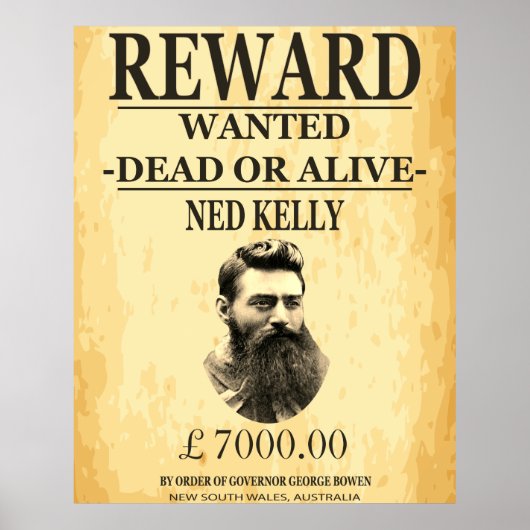 Ned Kelly Bushranger 🏴☠️ Beroemde Australische Ou Poster (Voorkant)