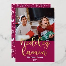 Nedeleg Laouen Merry Kerstmis in Breton, elegant Folie Feestdagenkaart