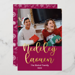 Nedeleg Laouen Merry Kerstmis in Breton, elegant Folie Feestdagenkaart