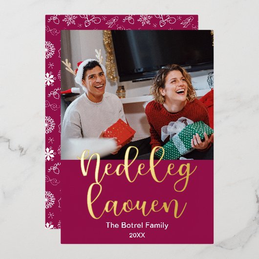 Nedeleg Laouen Merry Kerstmis in Breton, elegant Folie Feestdagenkaart (Voorkant / Achterkant)