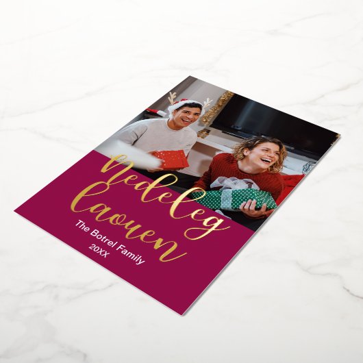 Nedeleg Laouen Merry Kerstmis in Breton, elegant Folie Feestdagenkaart (Gedraaid)