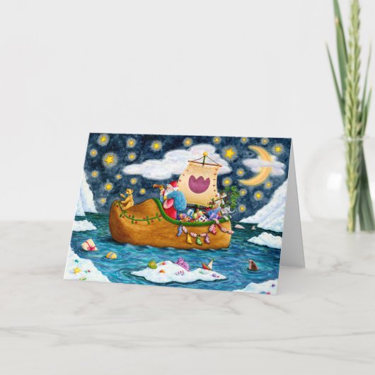 NEDERCH SHOE SANTA SHIP, ICEBERGS, WHALE, TEDDY BE FEESTDAGEN KAART (Voorkant)