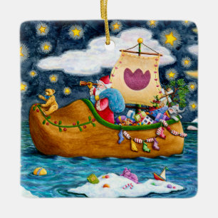 NEDERCH SHOE SANTA SHIP, ICEBERGS, WHALE, TEDDY BE KERAMISCH ORNAMENT