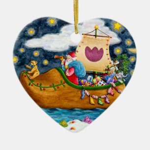 NEDERCH SHOE SANTA SHIP, ICEBERGS, WHALE, TEDDY BE KERAMISCH ORNAMENT