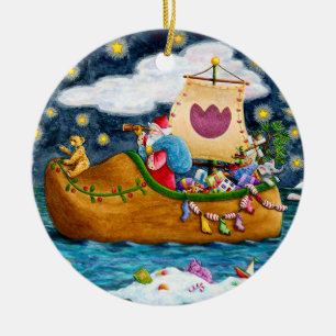 NEDERCH SHOE SANTA SHIP, ICEBERGS, WHALE, TEDDY BE KERAMISCH ORNAMENT