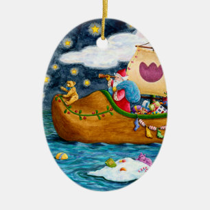 NEDERCH SHOE SANTA SHIP, ICEBERGS, WHALE, TEDDY BE KERAMISCH ORNAMENT