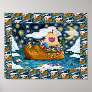 NEDERCH SHOE SANTA SHIP, ICEBERGS, WHALE, TEDDY BE POSTER
