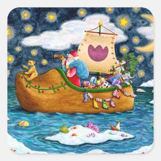 NEDERCH SHOE SANTA SHIP, ICEBERGS, WHALE, TEDDY BE VIERKANTE STICKER (Voorkant)
