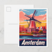 Nederland Amsterdam Vintage Travel Illustration Briefkaart (Voorkant / Achterkant)