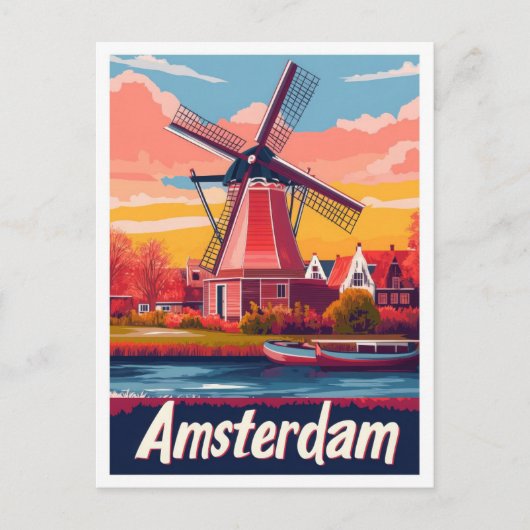 Nederland Amsterdam Vintage Travel Illustration Briefkaart (Voorkant)