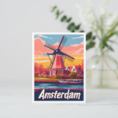 Nederland Amsterdam Vintage Travel Illustration Briefkaart (Staand voorkant)