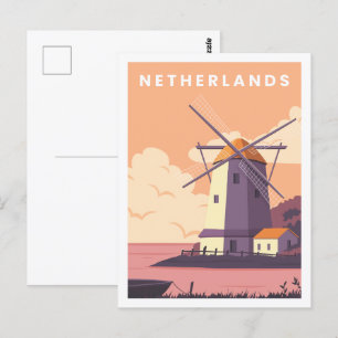 Nederland Beroemde Reisplaats Illustratie Briefkaart