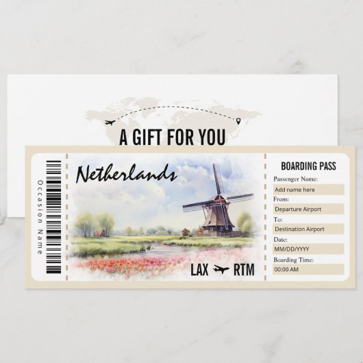 Nederland Boarding Pass Cadeaubon Kaart (Voorkant / Achterkant)