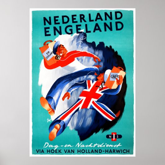 Nederland Engeland Vintage Travel Poster teruggeze (Voorkant)