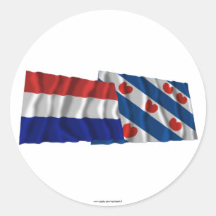 Nederland & Friesland Wuiven Vlaggen Ronde Sticker