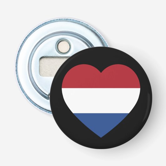 Nederland Heartflag op bk bocnt Button Flesopener (Voorkant)