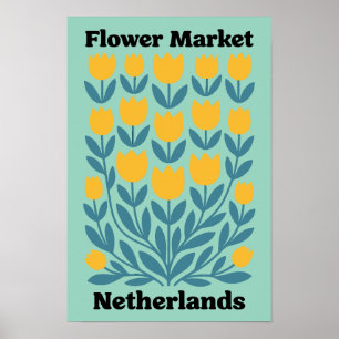 Nederland Holland Bloemenmarkt Gele Tulpen Poster