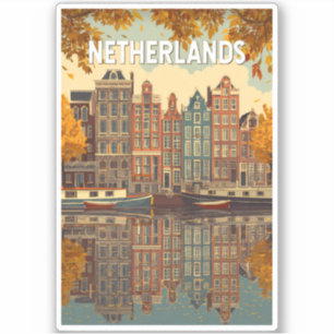 Nederland Illustratie Reis Kunst Vintage Sticker