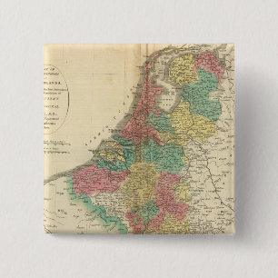 Nederland, kaart Beligium Atlas Vierkante Button 5,1 Cm